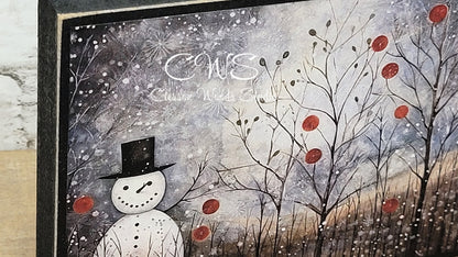 Old Time Snowman 1 Wood Block Sign