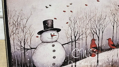 Old Time Snowman 4 Wood Block Sign