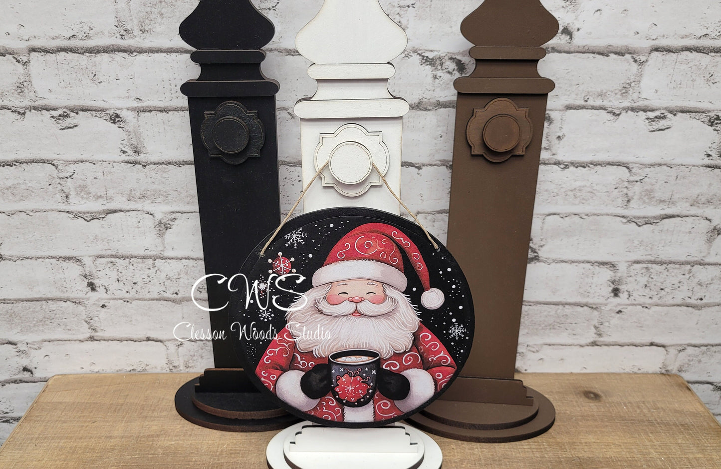 Santa and Cocoa 6 Inch Round Hanging Sign