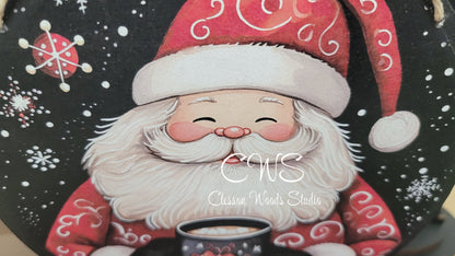 Santa and Cocoa 6 Inch Round Hanging Sign