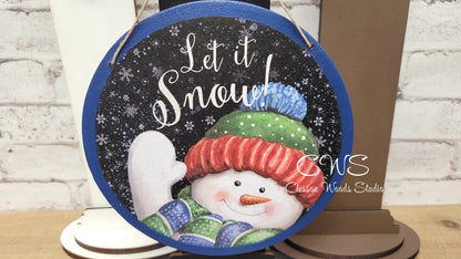 Let It Snow Waving Snowman 6 Inch Round Hanging Sign