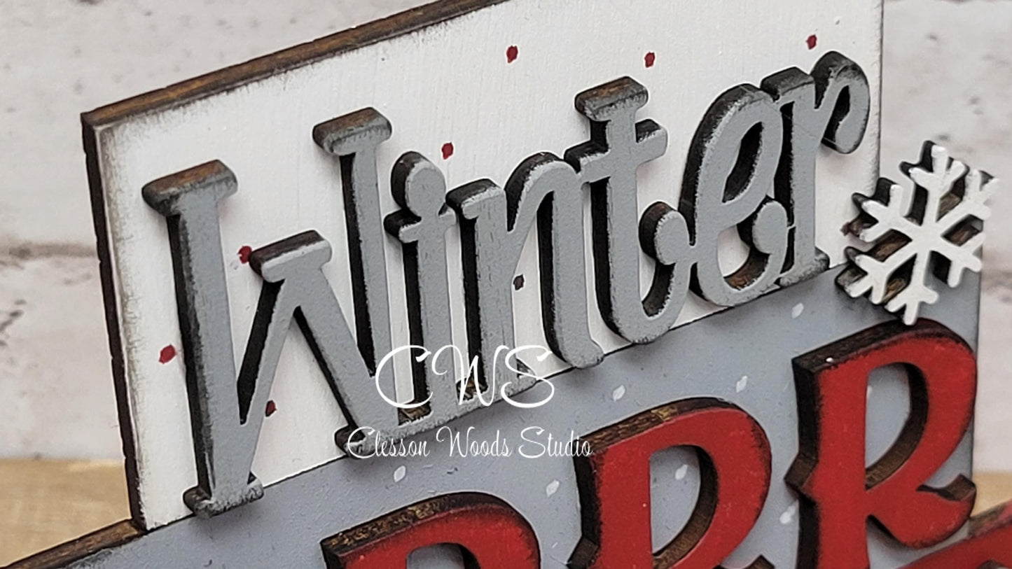 Winter Brrr Snowball Faux Block Stack Winter Sign