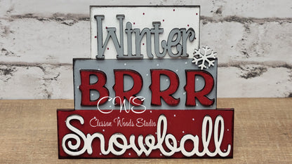 Winter Brrr Snowball Faux Block Stack Winter Sign