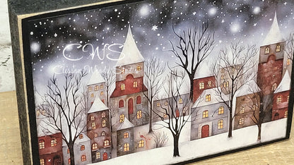 Winter Village 2 Wood Block Sign