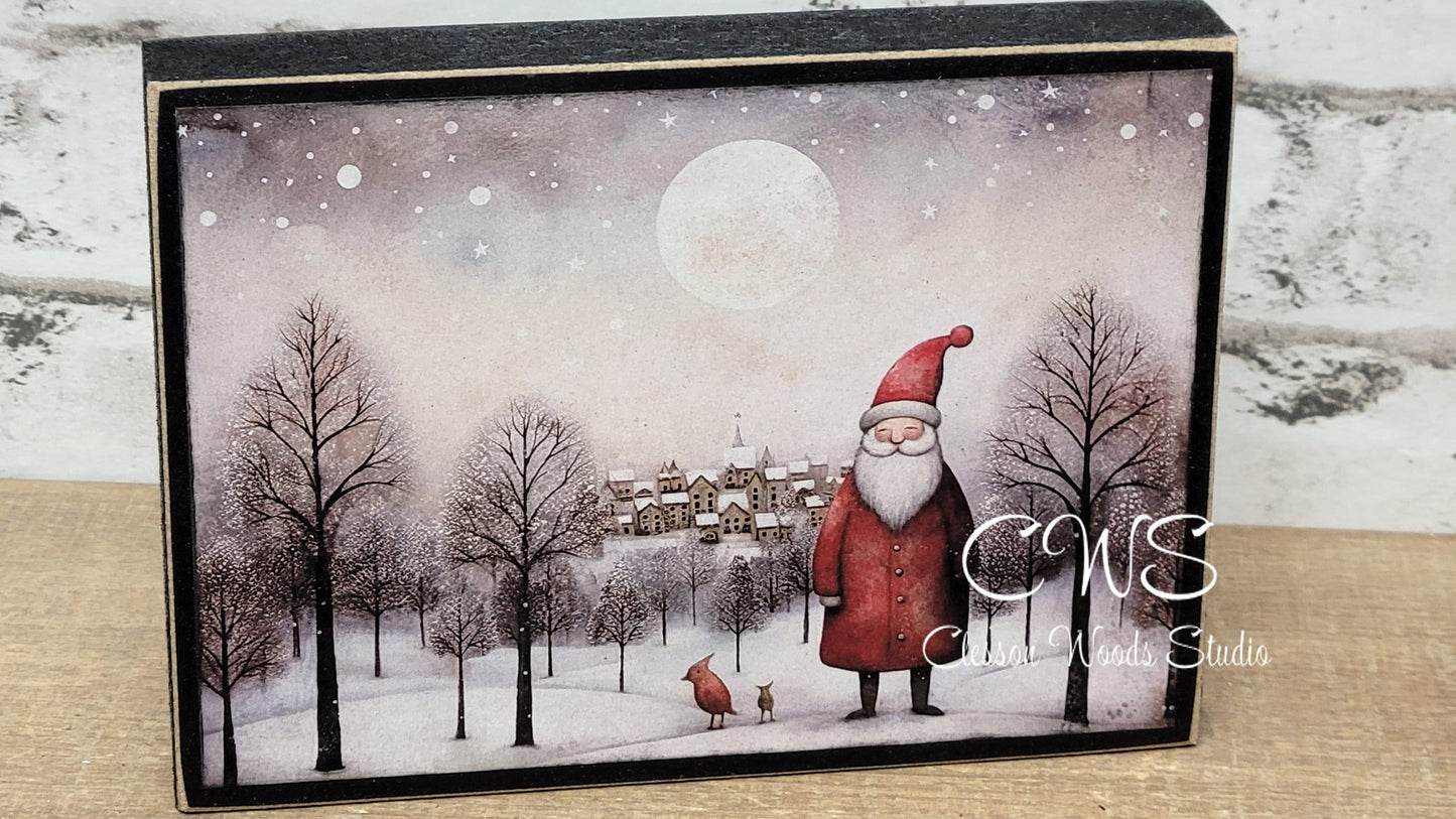 Old Time Santa 3 Wood Block Sign