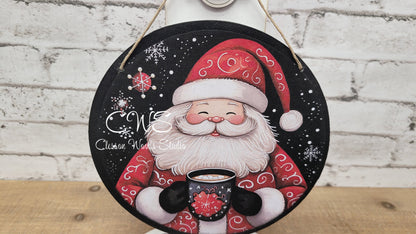 Santa and Cocoa 6 Inch Round Hanging Sign