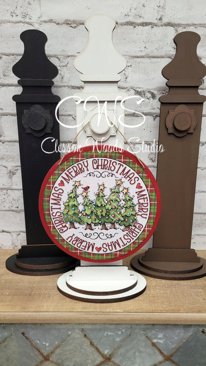 Red Merry Christmas Trees 6 Inch Round Hanging Sign