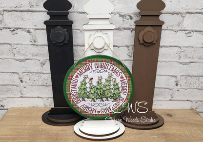 Green Merry Christmas Trees 6 Inch Round Hanging Sign