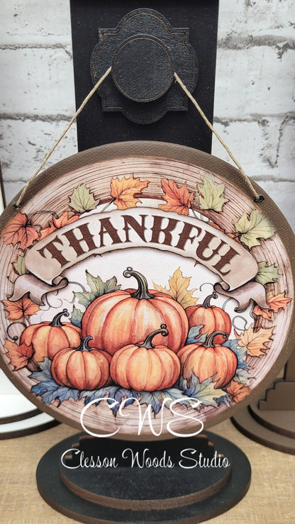 Thankful Pumpkins 6 Inch Round Hanging Sign