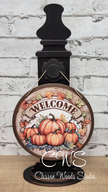 Welcome Pumpkins 6 Inch Round Hanging Sign