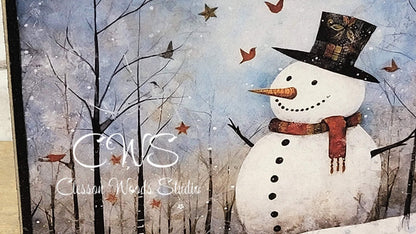 Old Time Snowman 3 Wood Block Sign