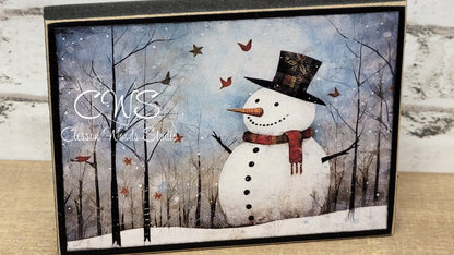 Old Time Snowman 3 Wood Block Sign