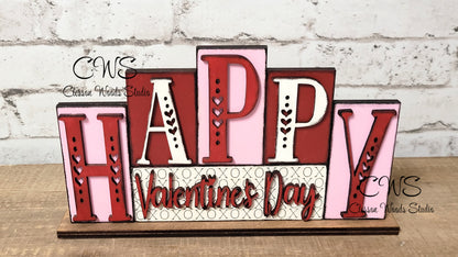 Happy Valentines Day Pink and Red Word Block Sign
