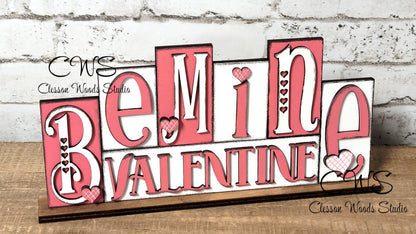 Be Mine Valentine Pink and White Word Block Sign