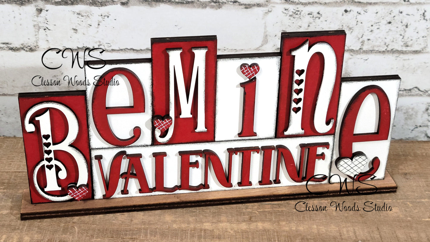 Be Mine Valentine Red and White Word Block Sign