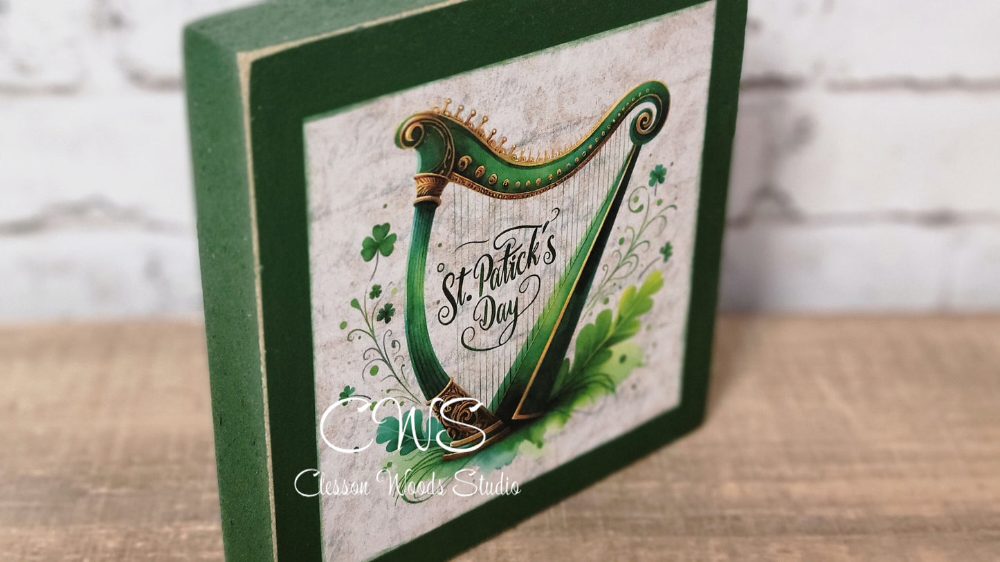 St. Patrick's Day Harp Square Wood Sign