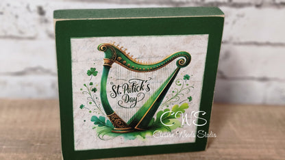 St. Patrick's Day Harp Square Wood Sign
