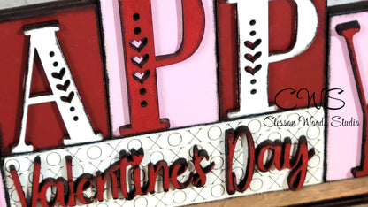 Happy Valentines Day Pink and Red Word Block Sign