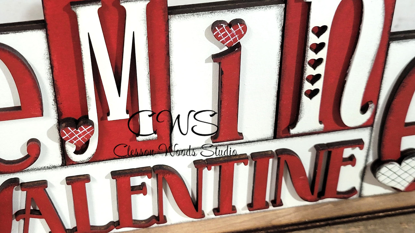Be Mine Valentine Red and White Word Block Sign