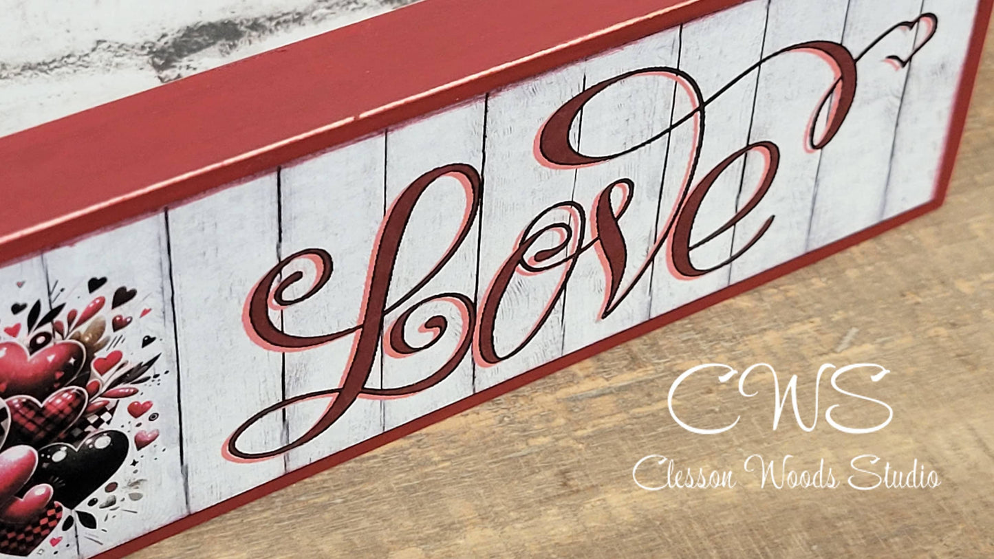 Valentine Love Hearts Horizontal Wood Sign