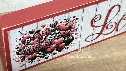 Valentine Love Hearts Horizontal Wood Sign