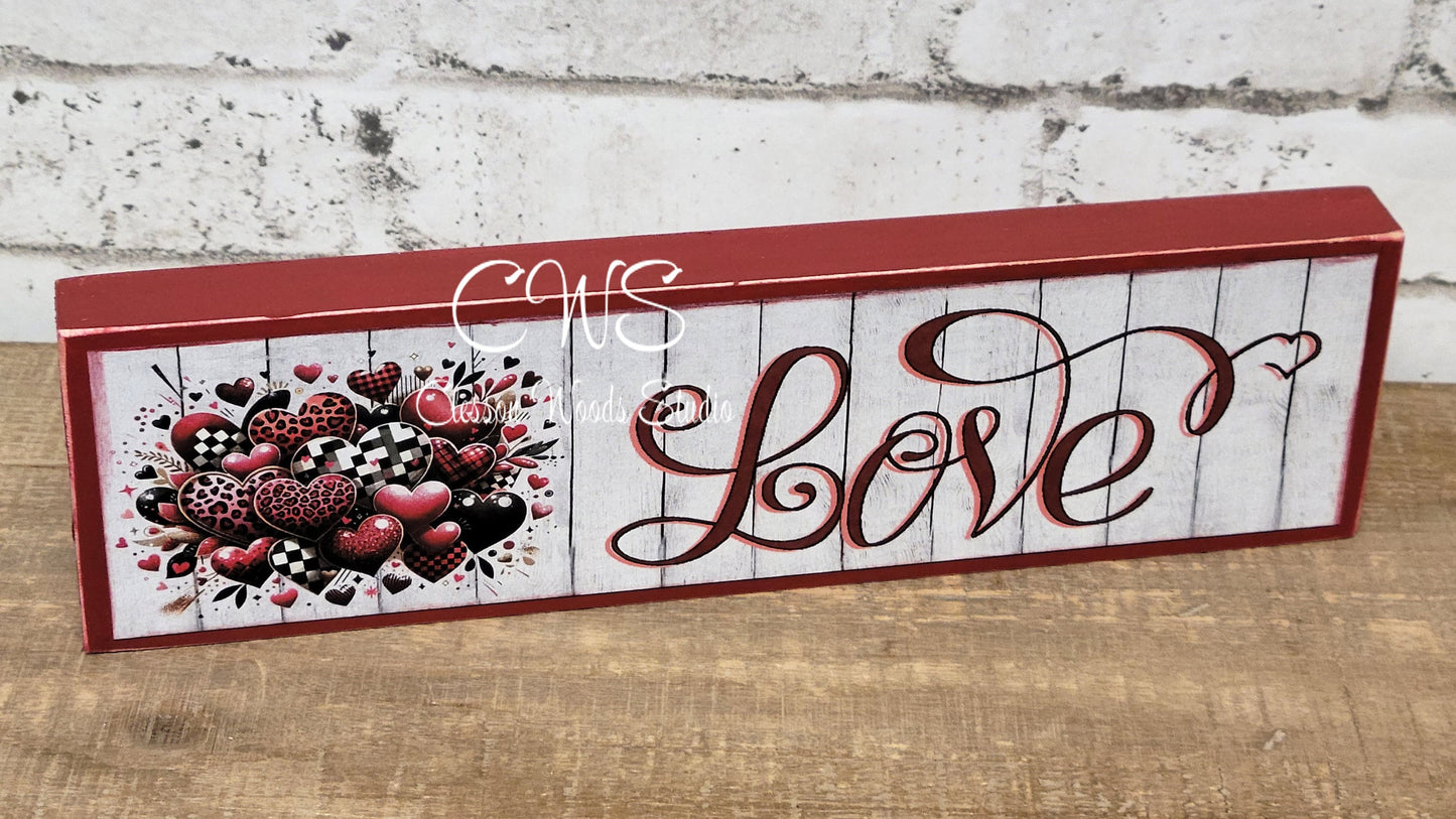 Valentine Love Hearts Horizontal Wood Sign