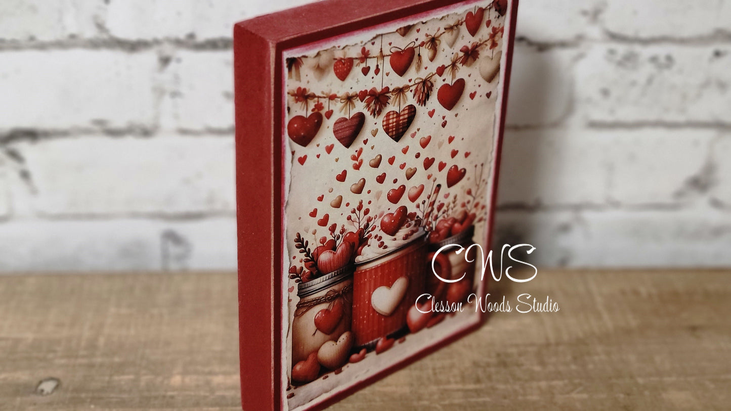 Valentine Cocoa and Mason Jars Wood Block Sign