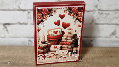 Valentine Books, Love Letters and Blanket Wood Block Sign