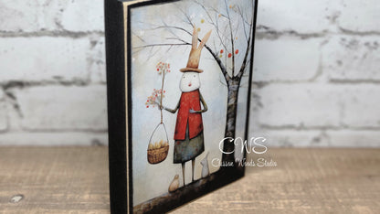 Primitive Easter Bunny 5 Black Wood Block Sign