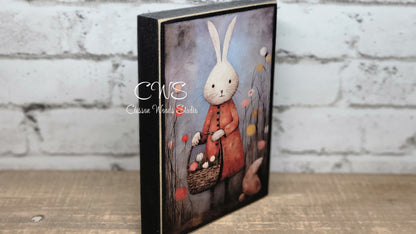 Primitive Easter Bunny 2 Black Wood Block Sign