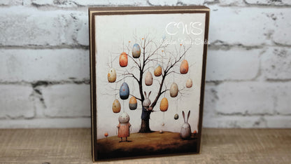 Primitive Easter Brown 5 Wood Block Sign