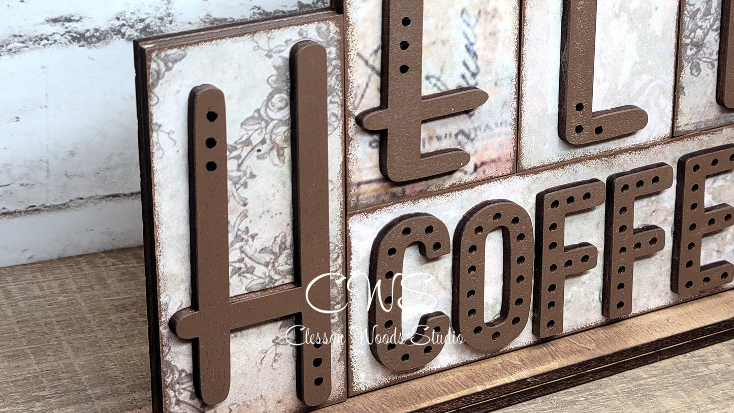 Hello Coffee Word Block Sign