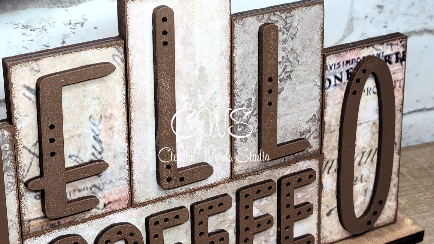 Hello Coffee Word Block Sign