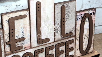 Hello Coffee Word Block Sign