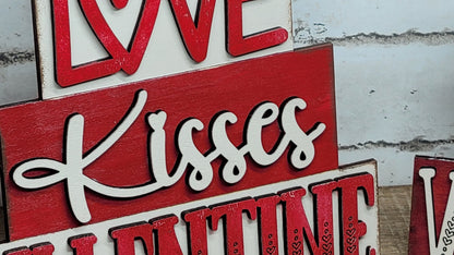 Love Kisses Valentine Faux Block Stack Valentine Sign