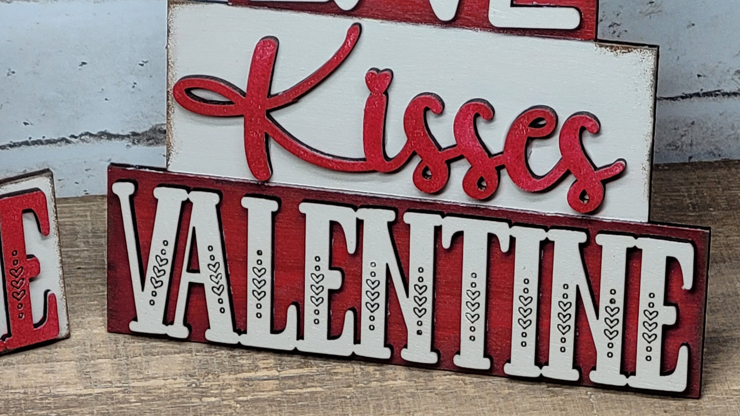 Love Kisses Valentine Faux Block Stack Valentine Sign