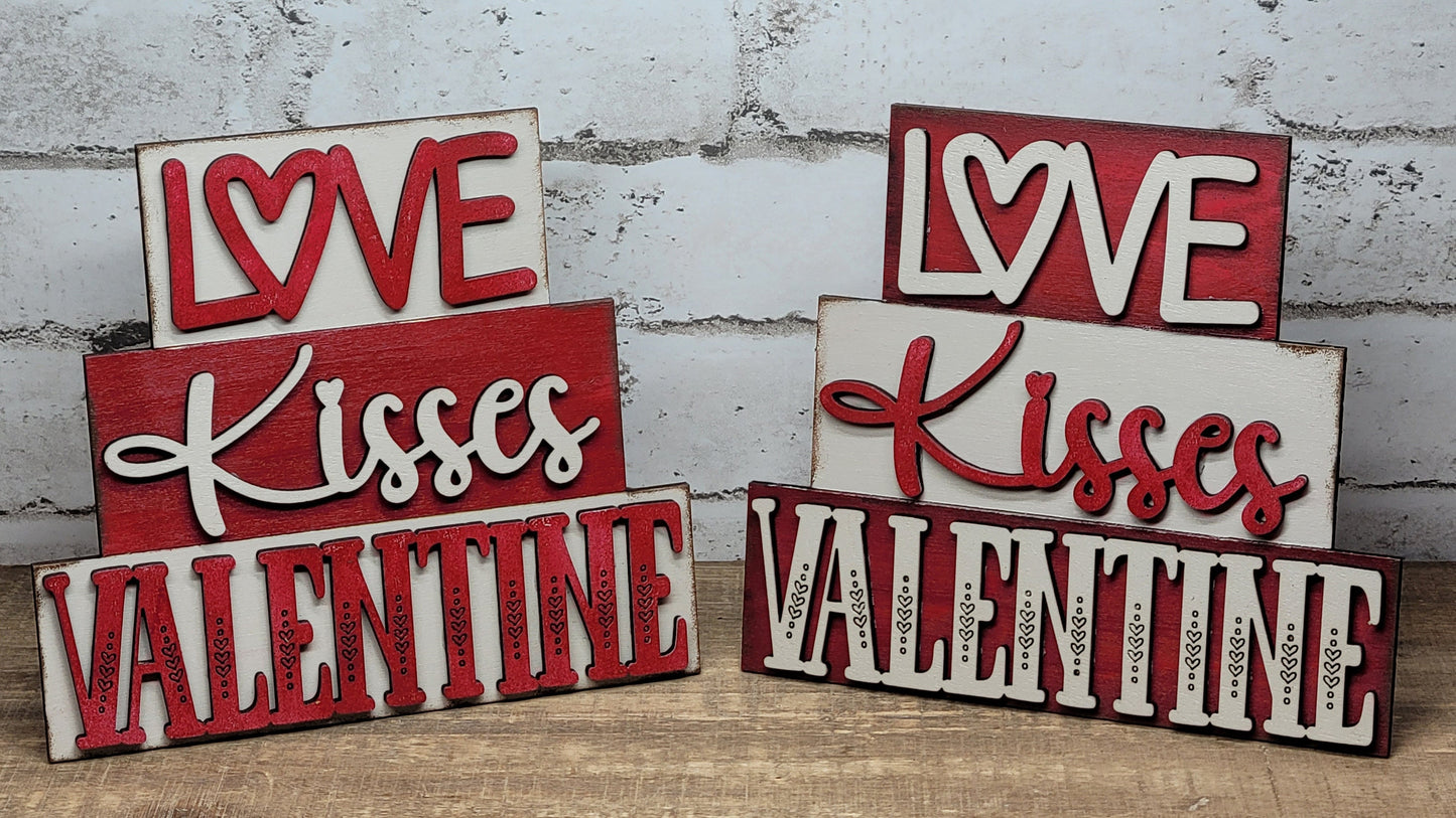 Love Kisses Valentine Faux Block Stack Valentine Sign