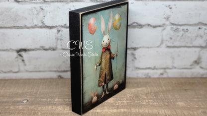 Primitive Easter Bunny 3 Black Wood Block Sign