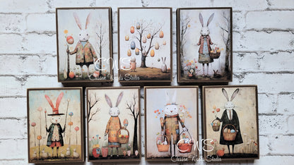 Primitive Easter Bunny 3 Brown Wood Block Sign