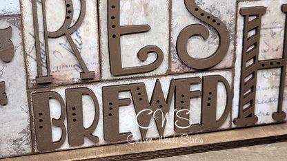 Fresh Brewed Coffee Word Block Sign