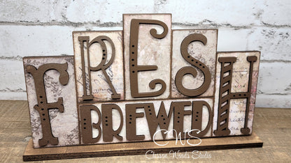 Fresh Brewed Coffee Word Block Sign