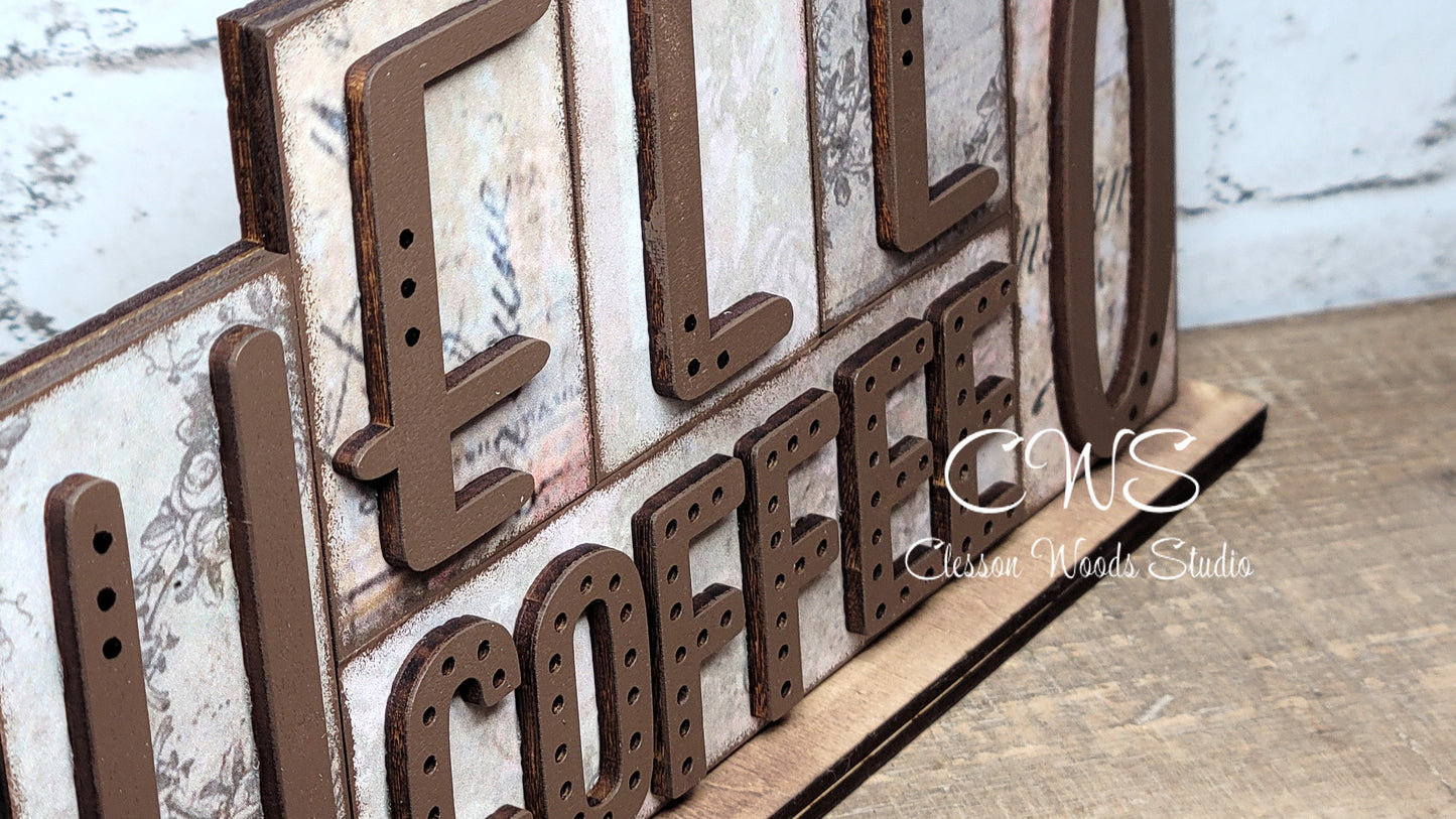 Hello Coffee Word Block Sign