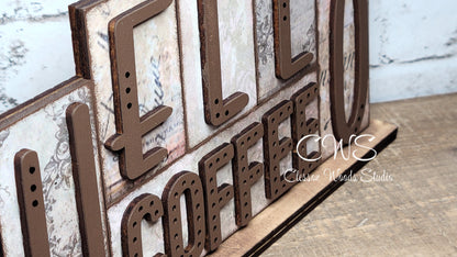 Hello Coffee Word Block Sign