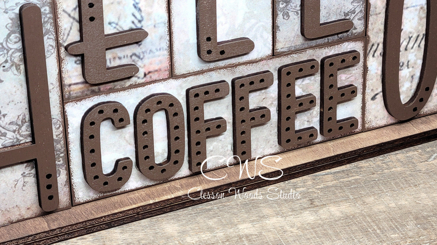 Hello Coffee Word Block Sign