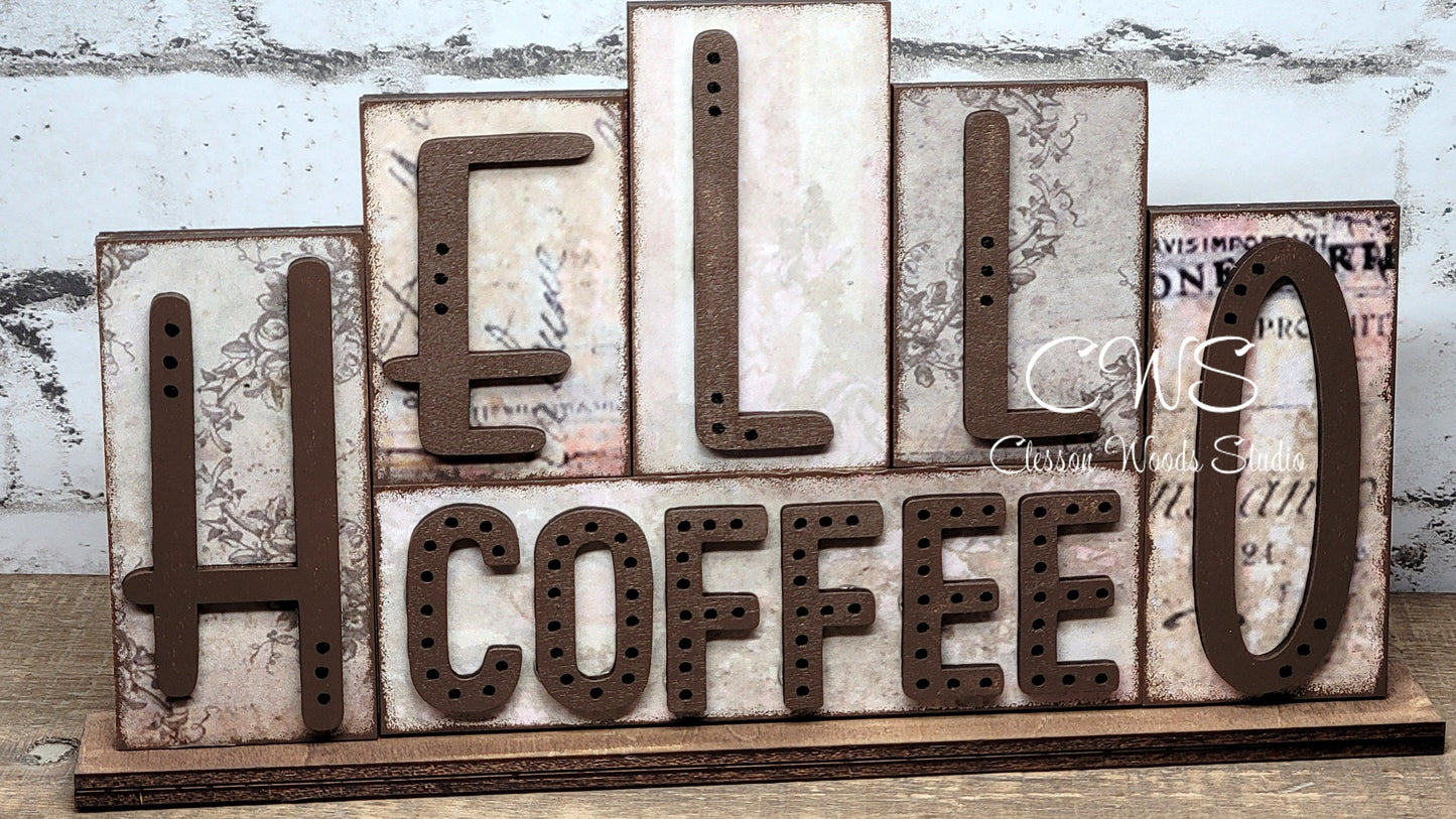 Hello Coffee Word Block Sign